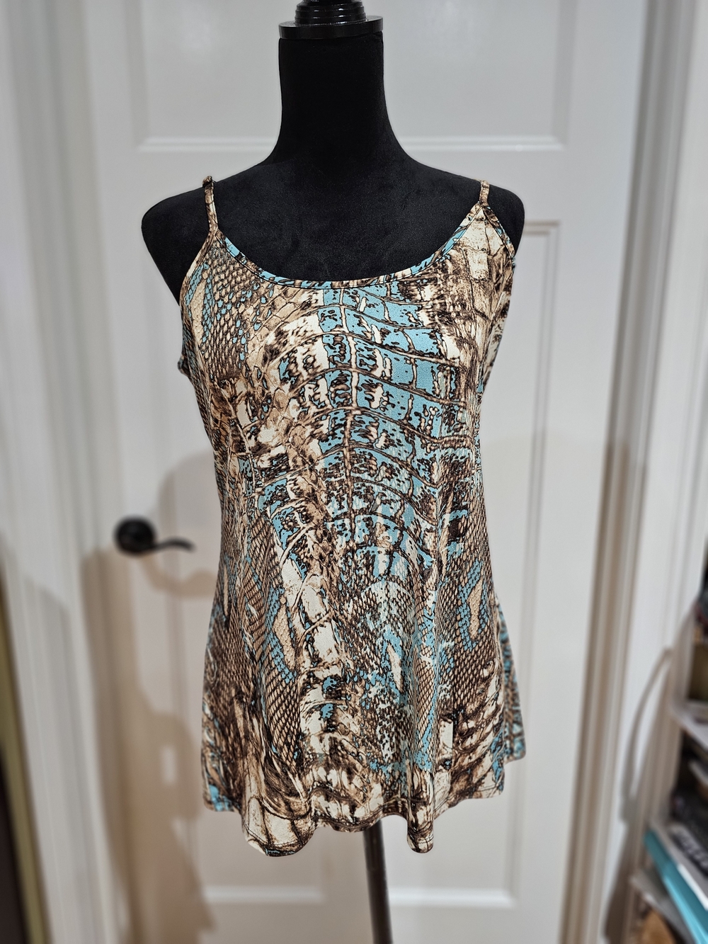 Miss Tina  - Brown & Turquoise Snakeskin-Print Camisole